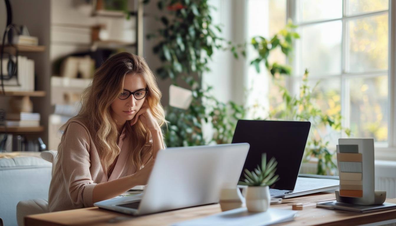 Busy professional woman at home